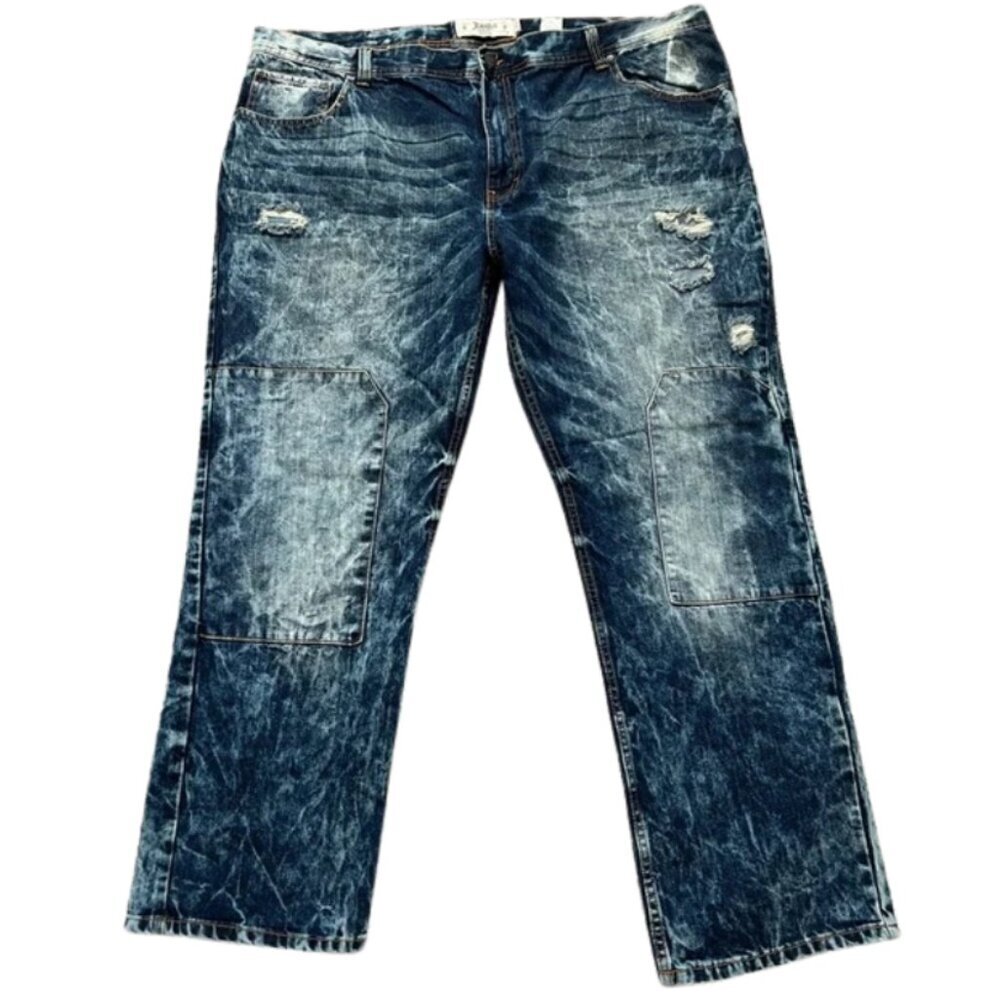 Akademiks Jeanius Men’s Relaxed Fit Distressed Patch Denim Jeans - Size 48